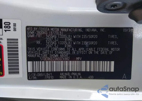 2022 Toyota Sienna Platinum z USA, uszkodzony, nr VIN 5TDERKEC5NS074982